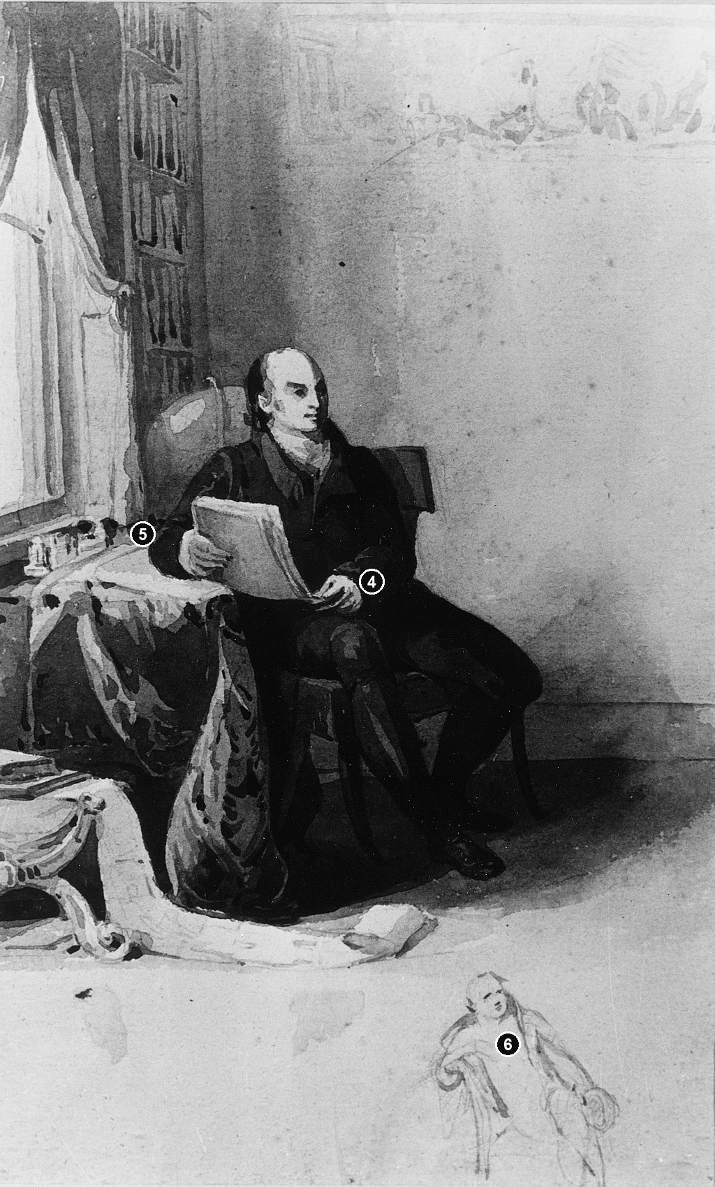 Annotated details from John Quincy Adams Watercolour Reproduction by Thomas Sully